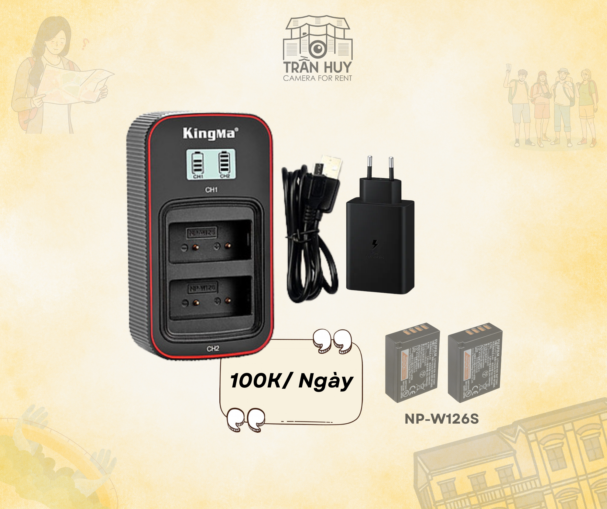 Bộ sạc pin đôi NP-W126S (X-T20, X-T30, X-M5, X-A5, X-A7, X-S20, X-T100, X-T200)