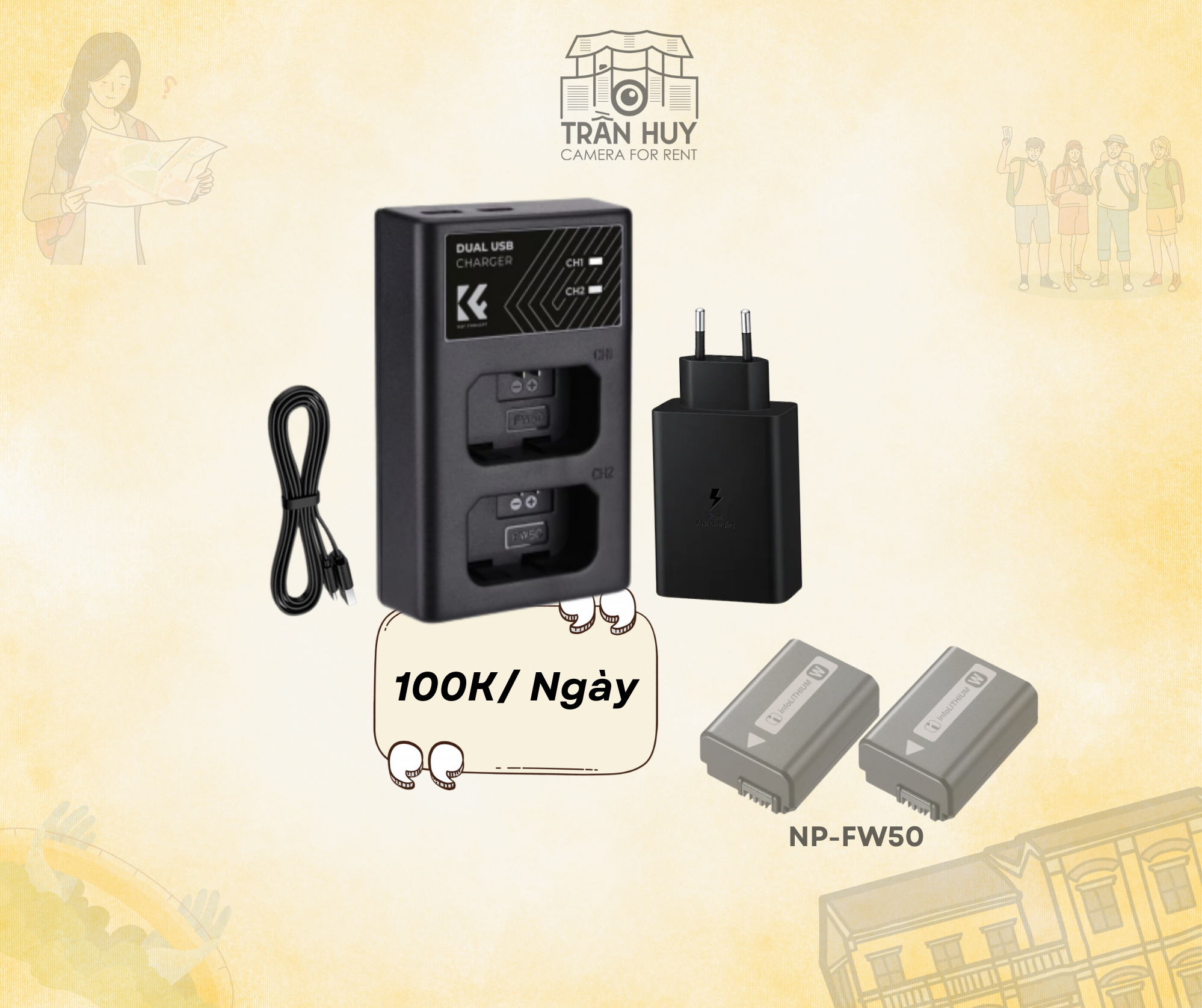 Bộ sạc pin đôi NP-FW50 (Sony A6000, A6400)