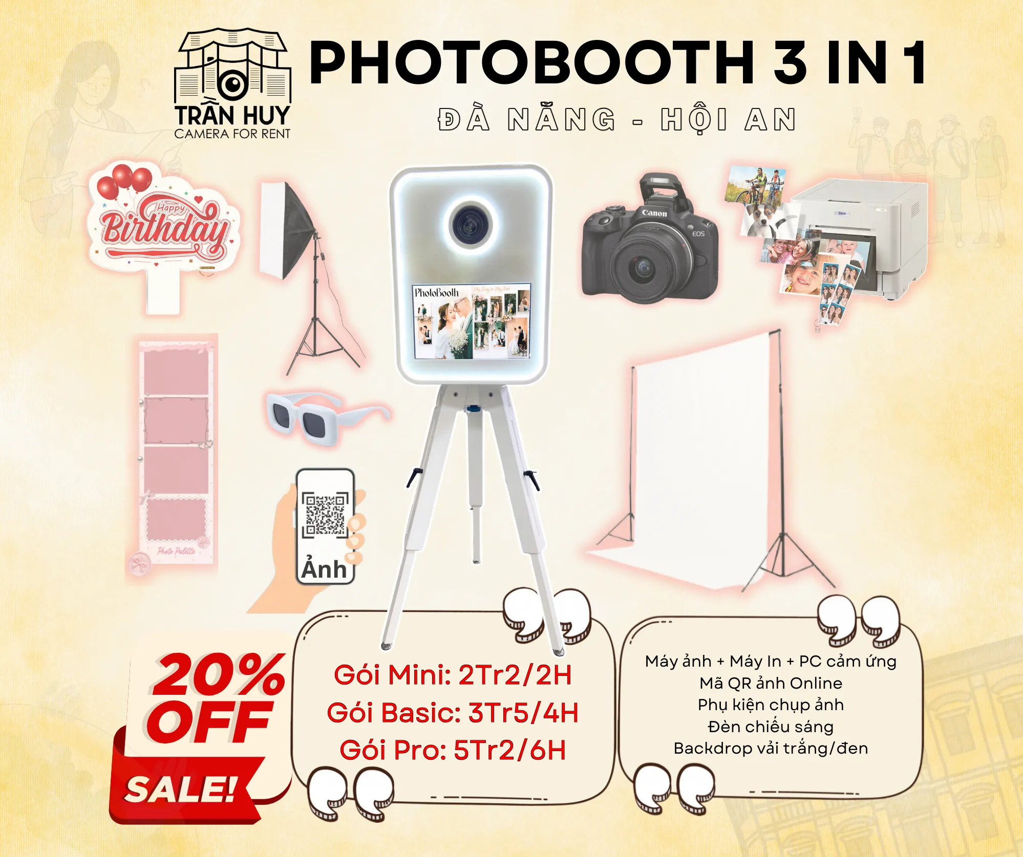 Máy PhotoBooth di động 3 trong 1 (Máy ảnh + Pc + Máy in) + Đèn - Hình 1